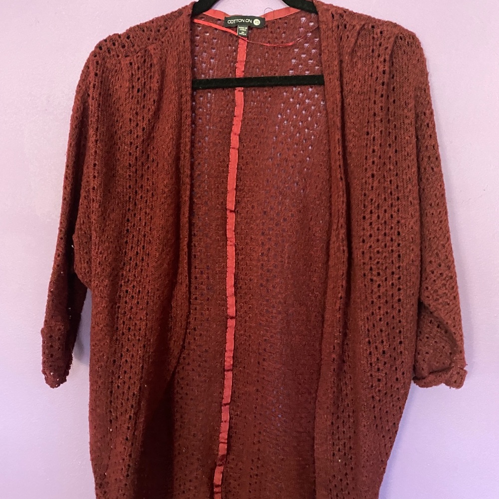 red burgundy cotton on cardigan good used condition buy dirt cheap size small